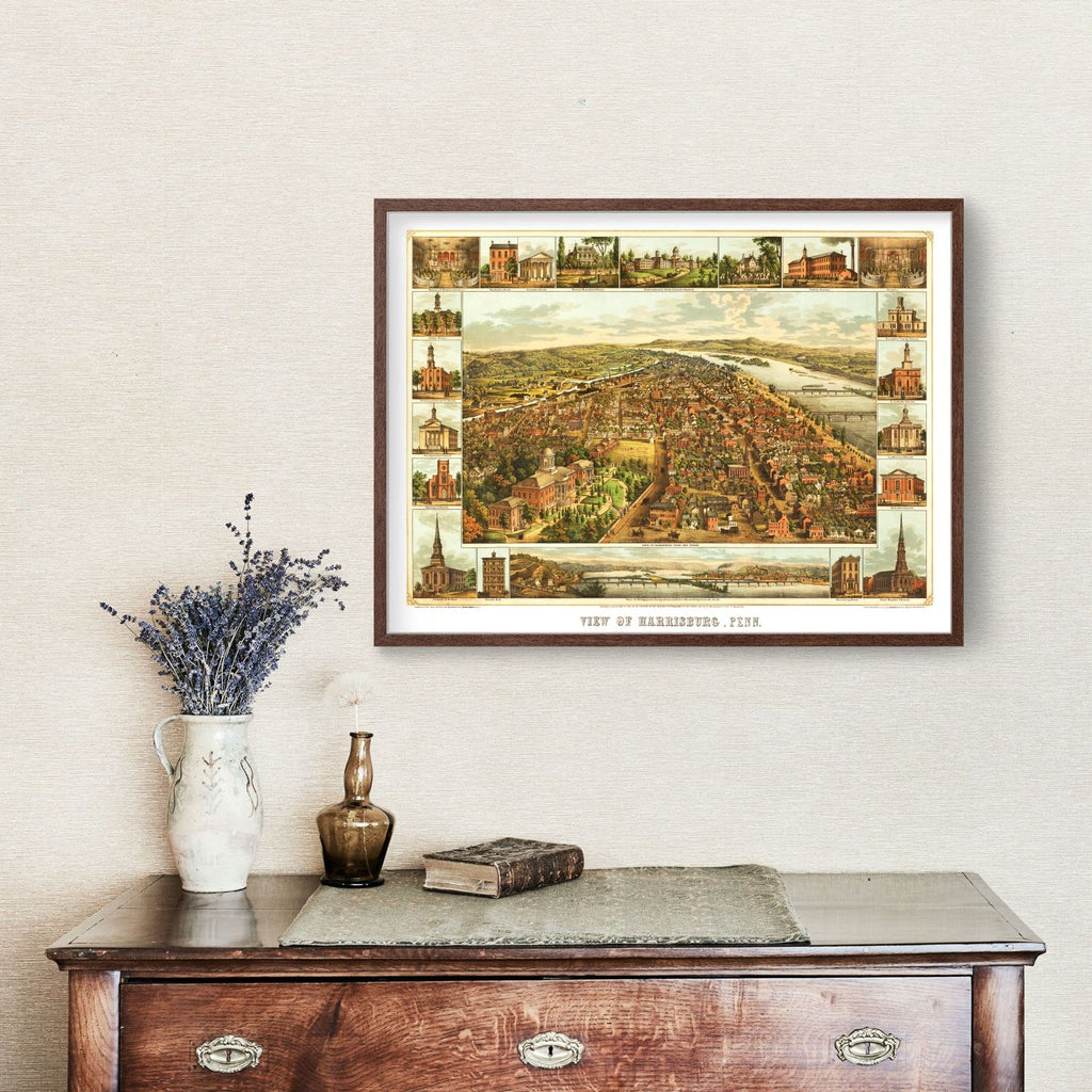Vintage Map of Harrisburg, Pennsylvania 1855