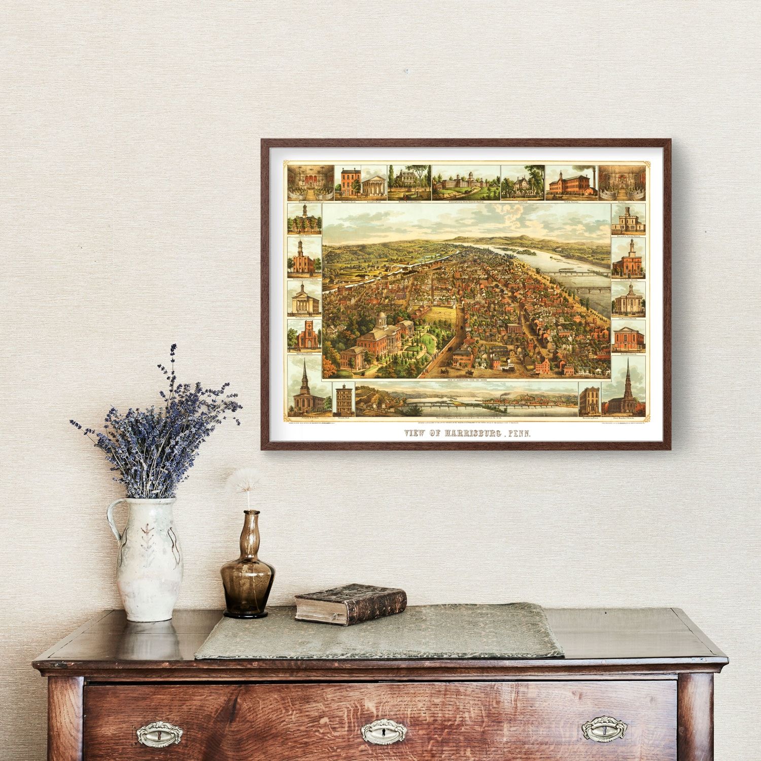 Vintage Map of Harrisburg, Pennsylvania 1855