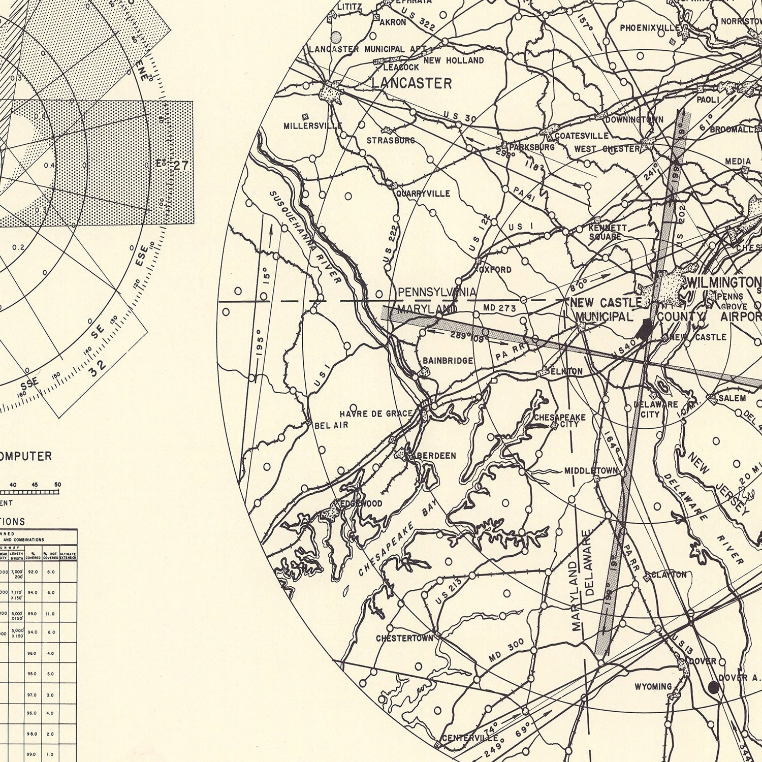 Vintage Map of the New Castle Municipal County Airport Vicinity, 1951