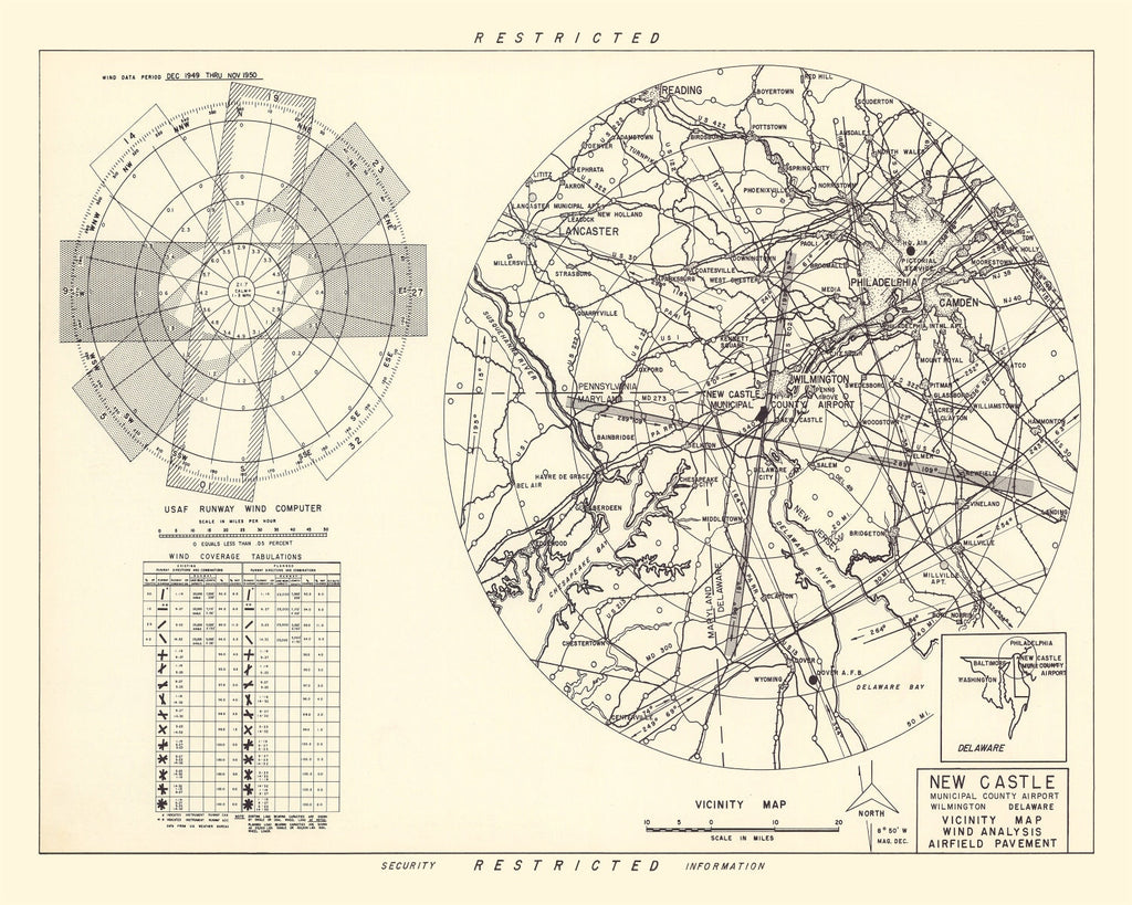Vintage Map of the New Castle Municipal County Airport Vicinity, 1951