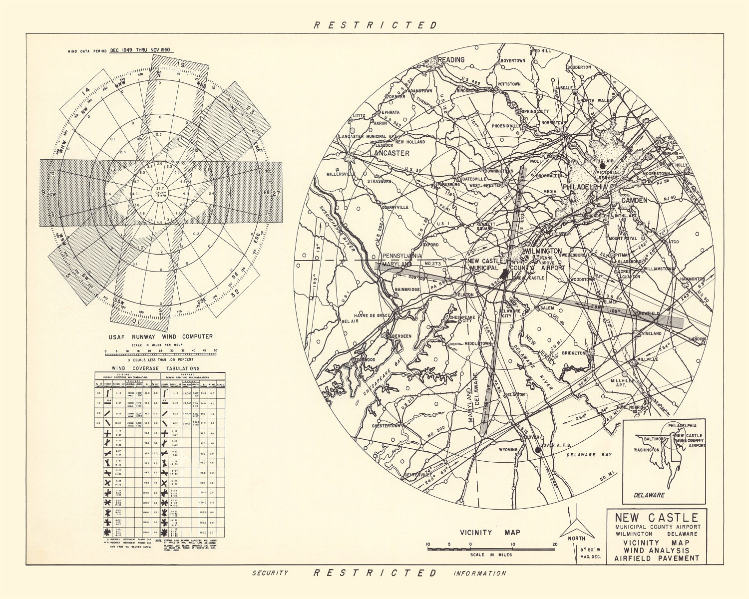 Vintage Map of the New Castle Municipal County Airport Vicinity, 1951