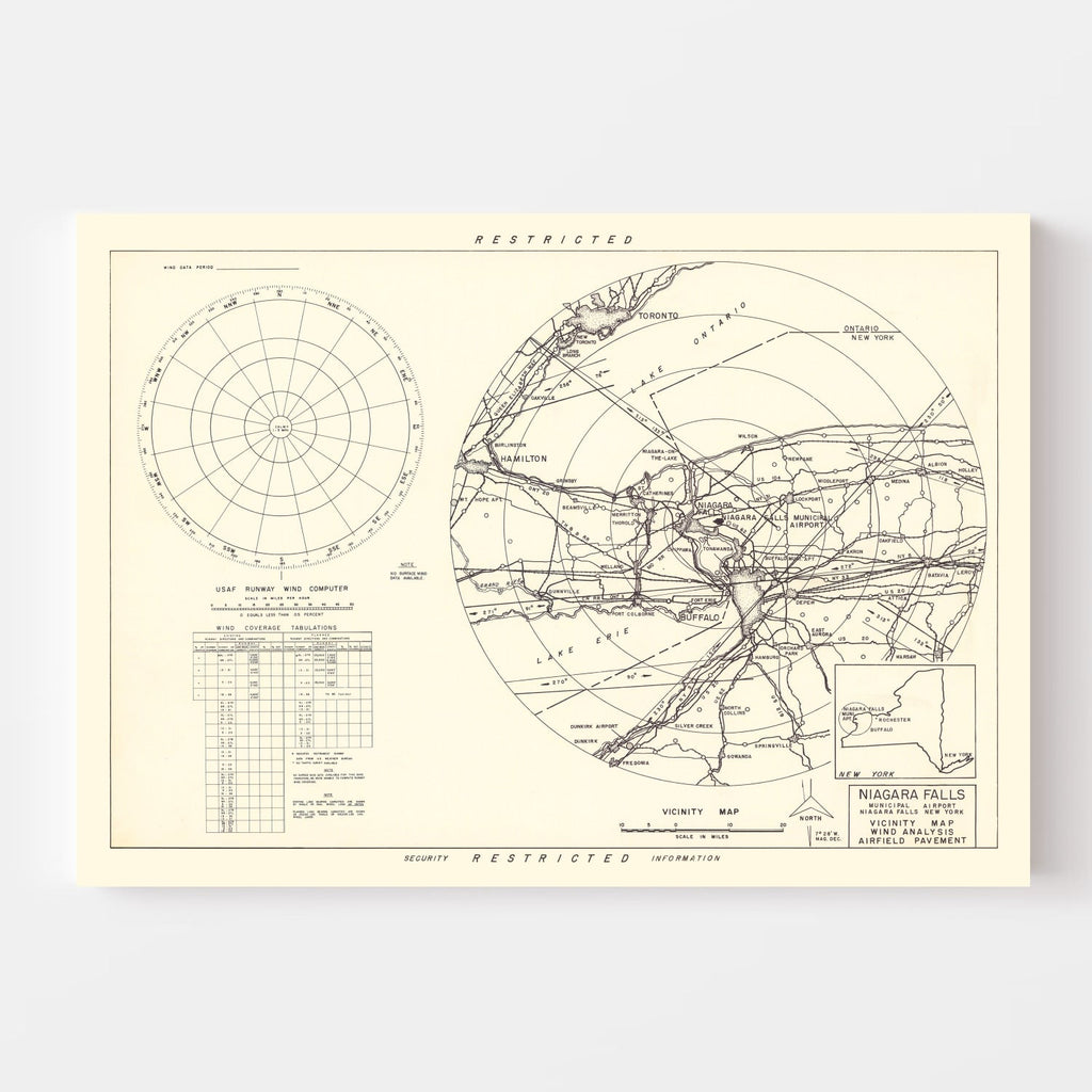 Vintage Map of the Niagara Municipal Airport Vicinity, 1952