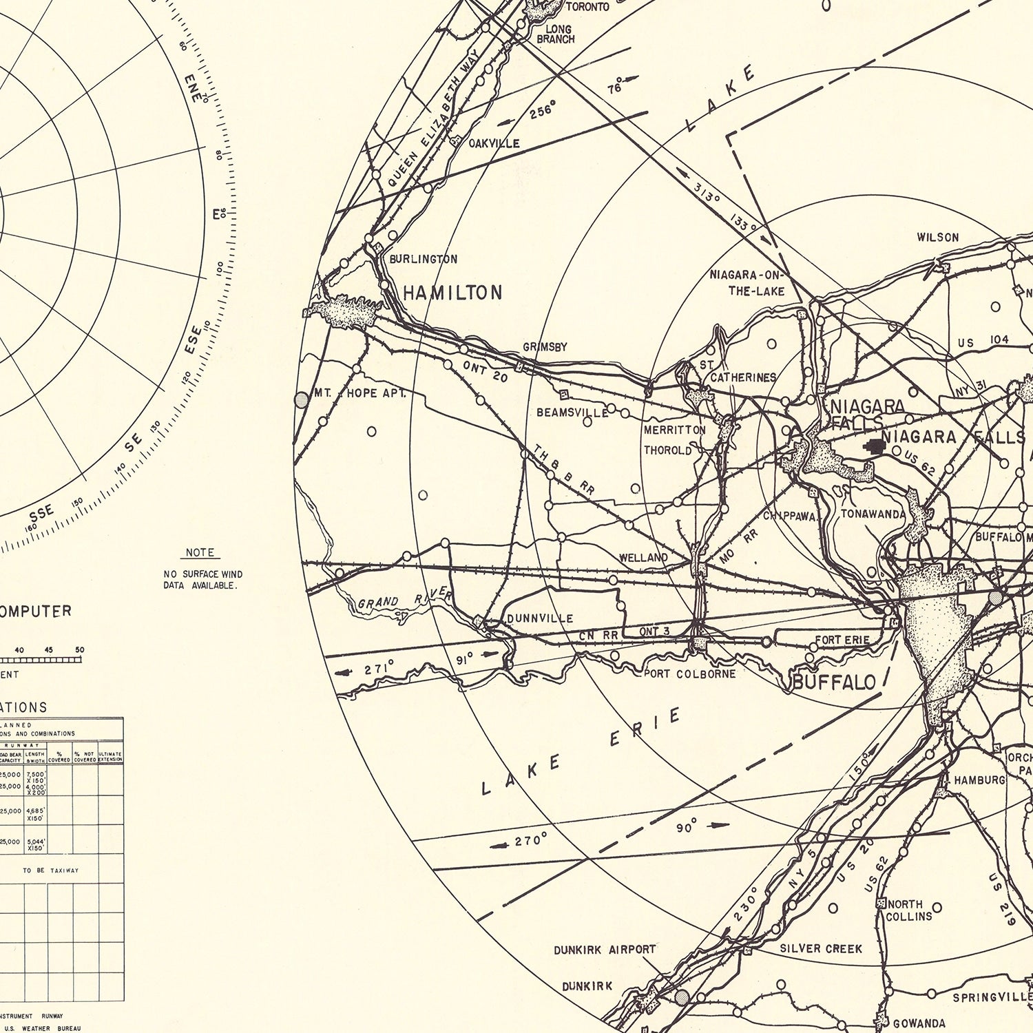 Vintage Map of the Niagara Municipal Airport Vicinity, 1952