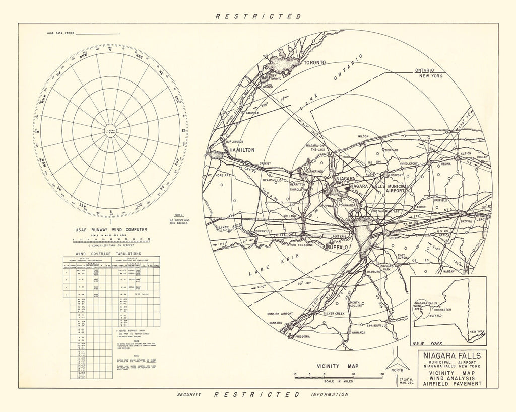 Vintage Map of the Niagara Municipal Airport Vicinity, 1952