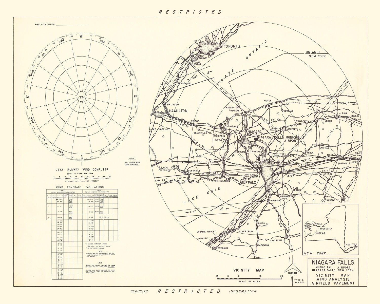 Vintage Map of the Niagara Municipal Airport Vicinity, 1952