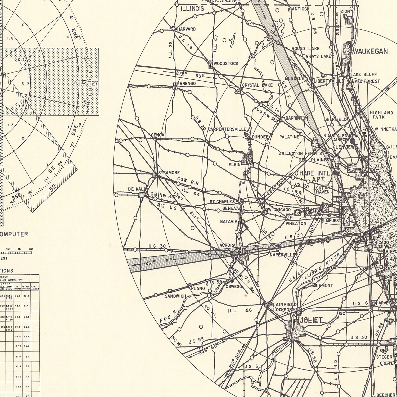 Vintage Map of the O'Hare International Airport Vicinity, 1951