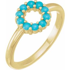 14K Yellow Gold Natural Turquoise Cabochon Halo-Style Ring