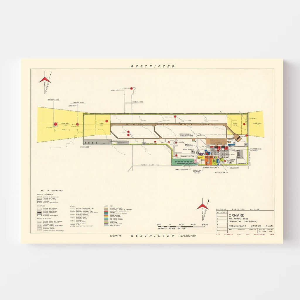 Vintage Map of Oxnard Air Force Base " Camarillo California, 1951