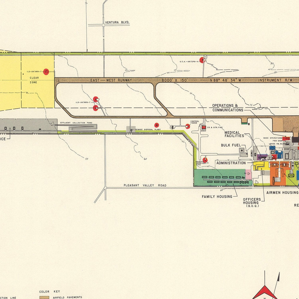 Vintage Map of Oxnard Air Force Base " Camarillo California, 1951