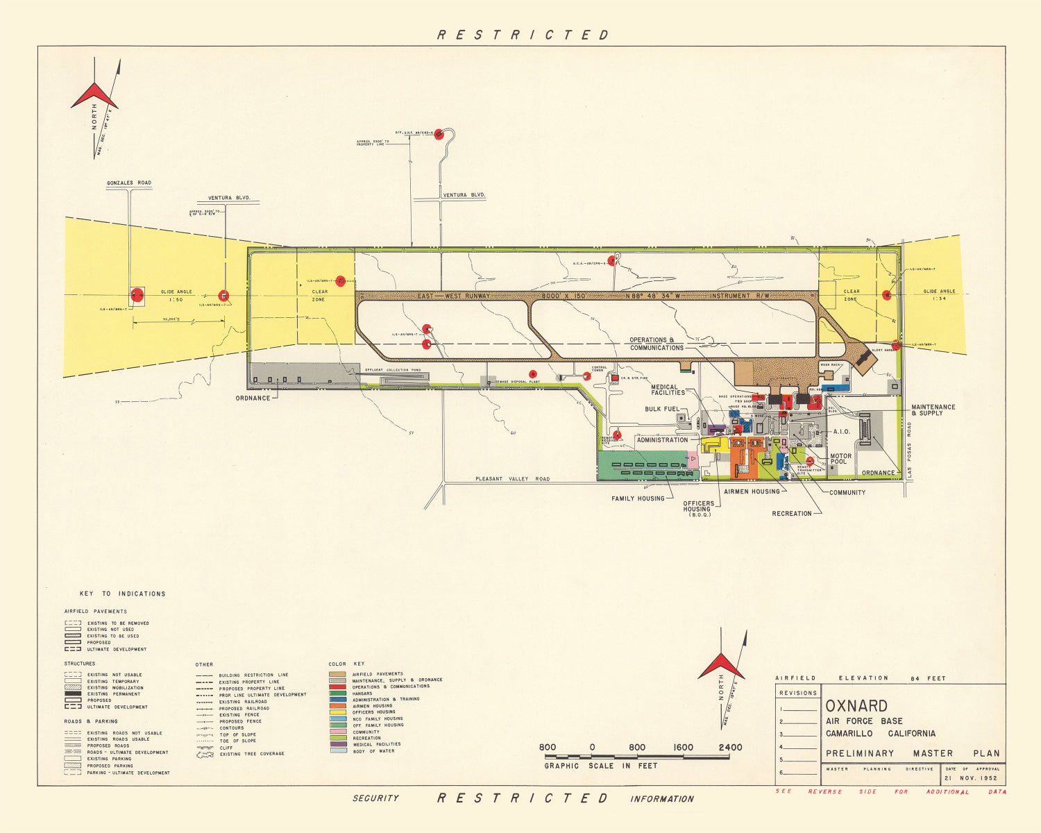 Vintage Map of Oxnard Air Force Base " Camarillo California, 1951