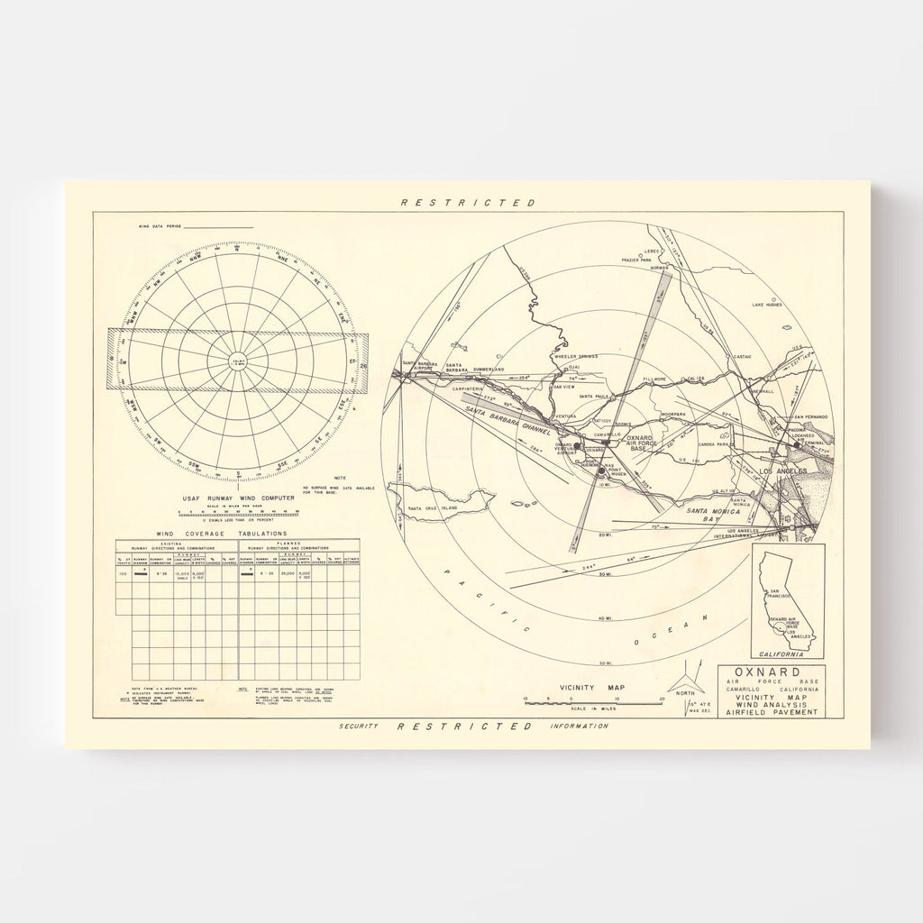 Vintage Map of the Oxnard Air Force Base " Camarillo California Vicinity, 1951