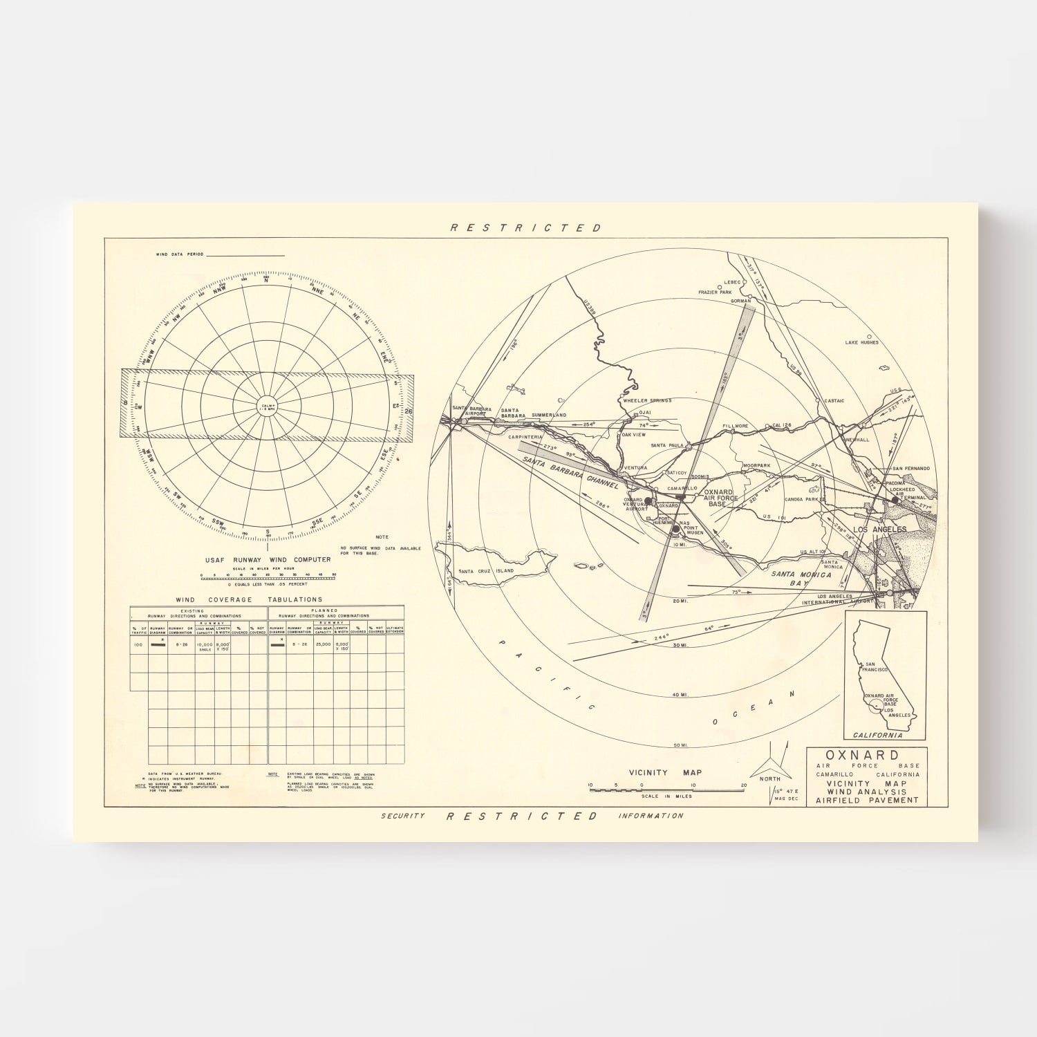 Vintage Map of the Oxnard Air Force Base " Camarillo California Vicinity, 1951