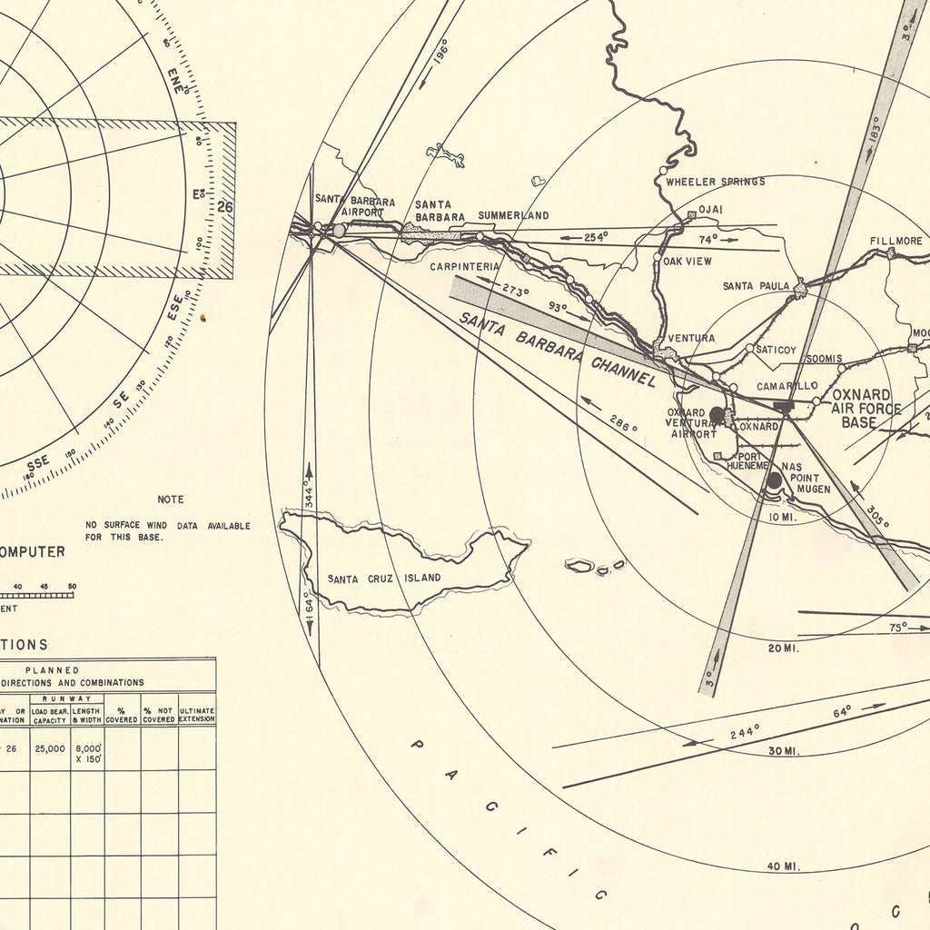 Vintage Map of the Oxnard Air Force Base " Camarillo California Vicinity, 1951