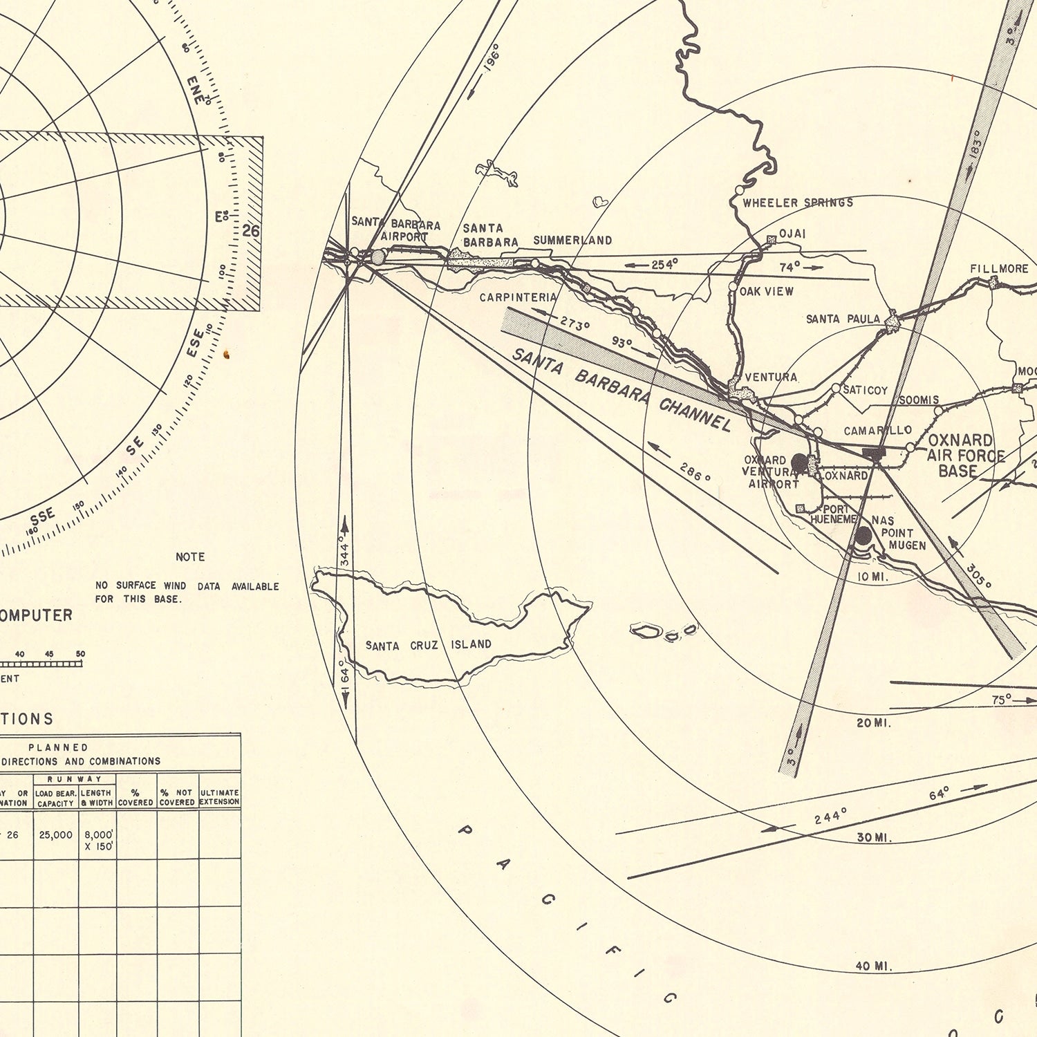 Vintage Map of the Oxnard Air Force Base " Camarillo California Vicinity, 1951