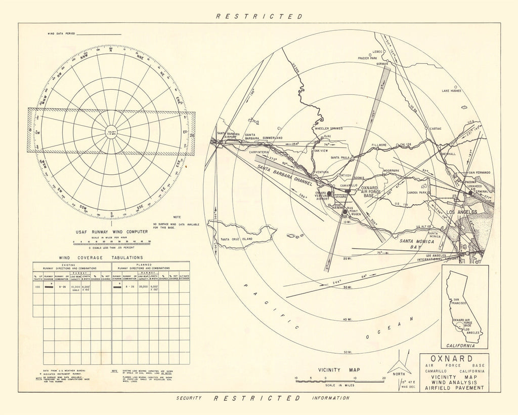 Vintage Map of the Oxnard Air Force Base " Camarillo California Vicinity, 1951