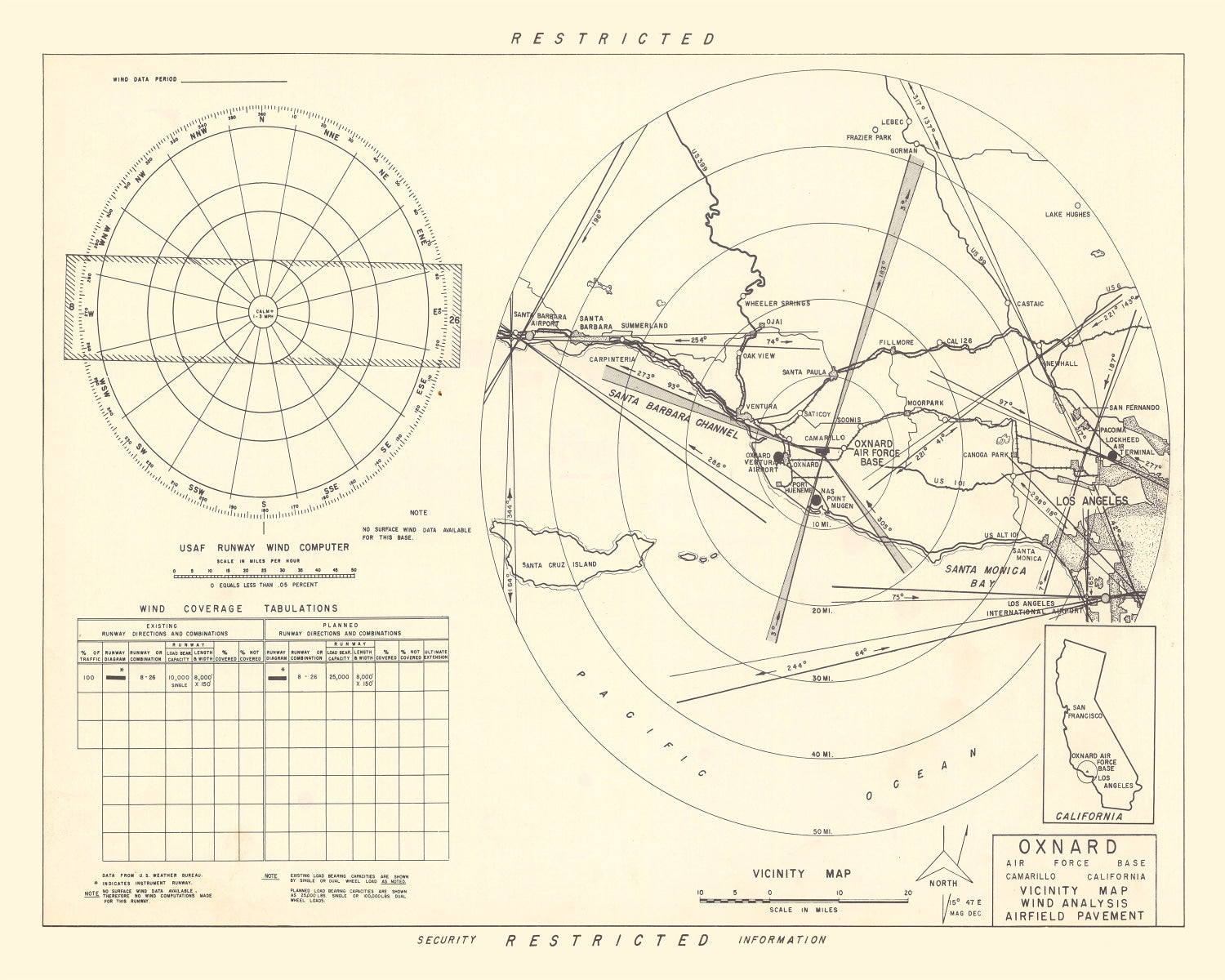 Vintage Map of the Oxnard Air Force Base " Camarillo California Vicinity, 1951