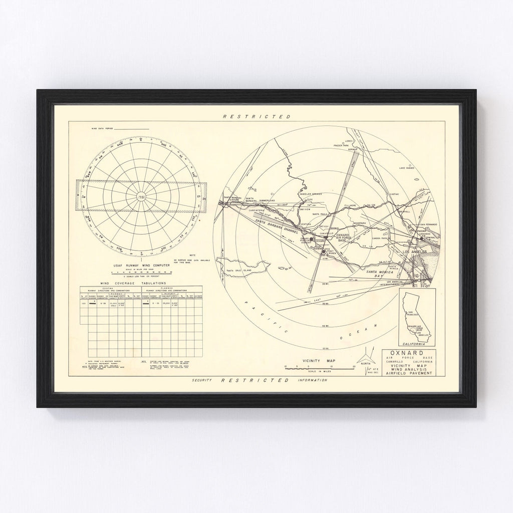 Vintage Map of the Oxnard Air Force Base " Camarillo California Vicinity, 1951