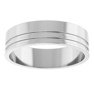 14K White 6 mm Grooved Flat Band Size 17.5