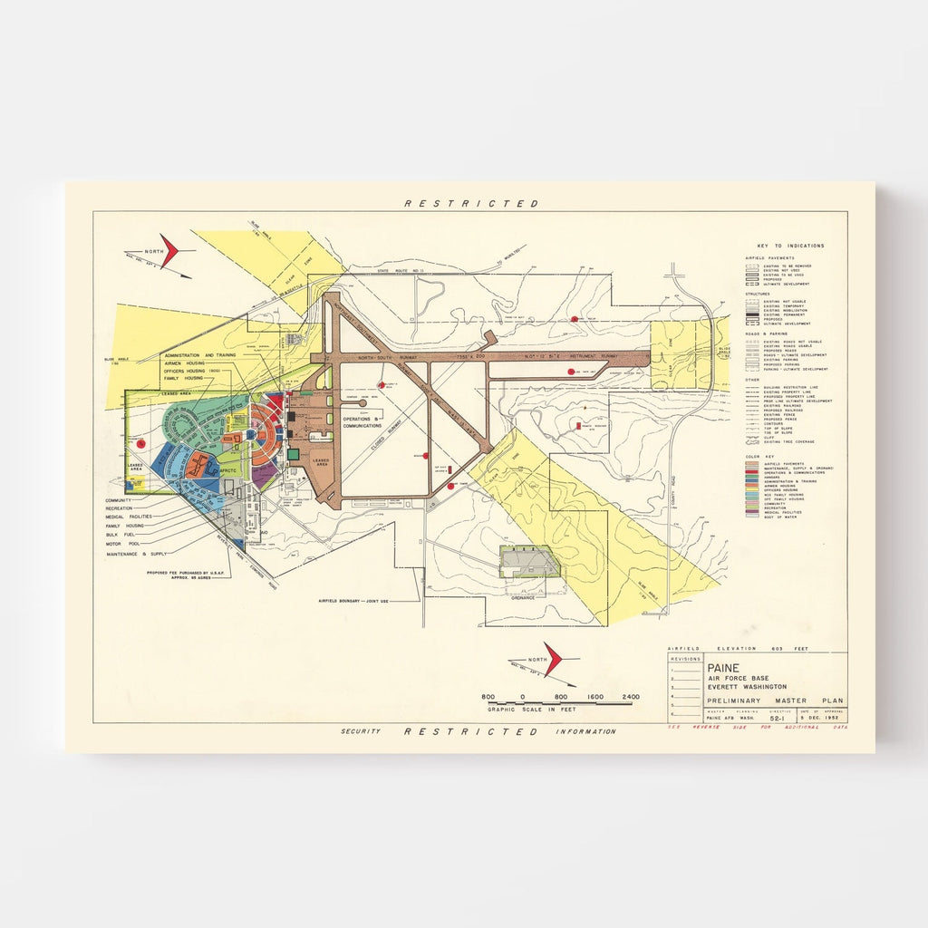 Vintage Map of Paine Air Fore Base, 1952