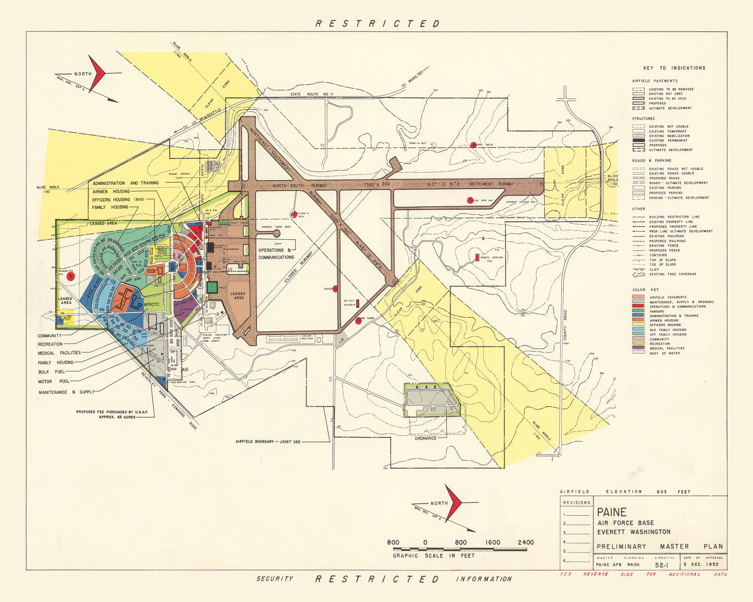 Vintage Map of Paine Air Fore Base, 1952