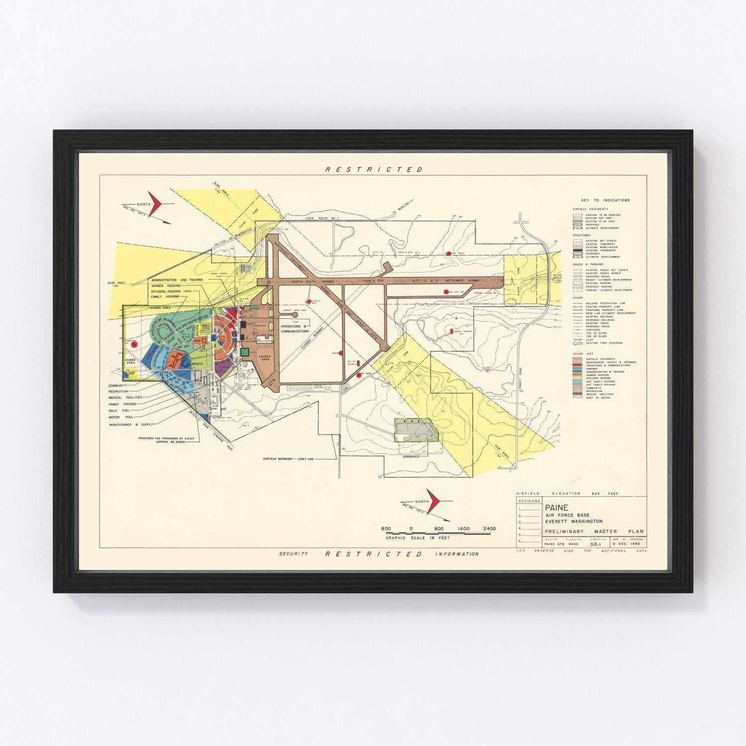 Vintage Map of Paine Air Fore Base, 1952