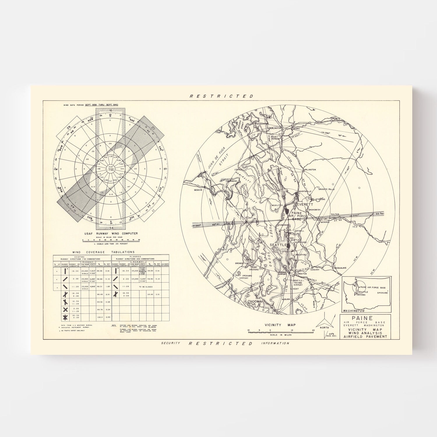 Vintage Map of the Paine Air Fore Base Vicinity, 1952