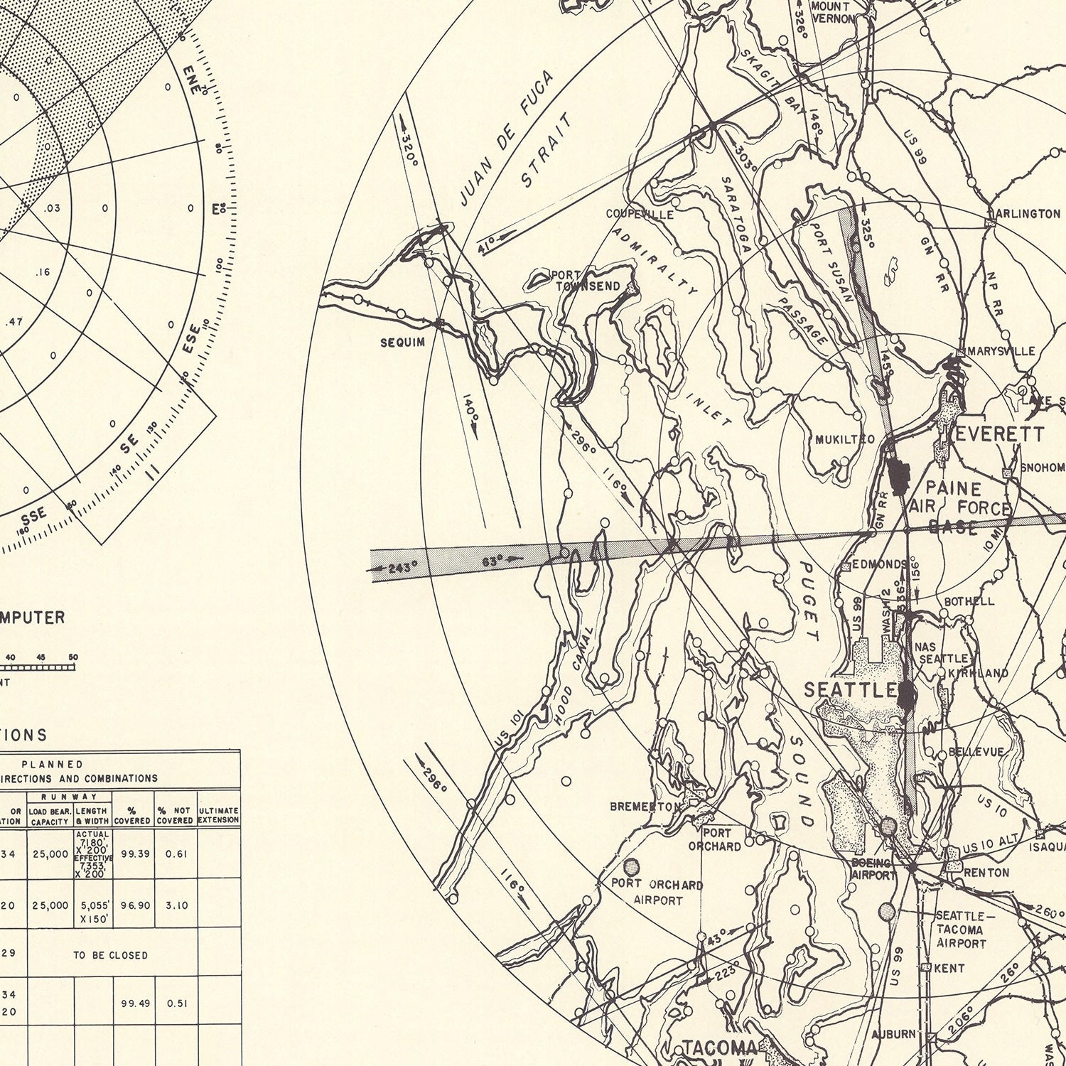 Vintage Map of the Paine Air Fore Base Vicinity, 1952