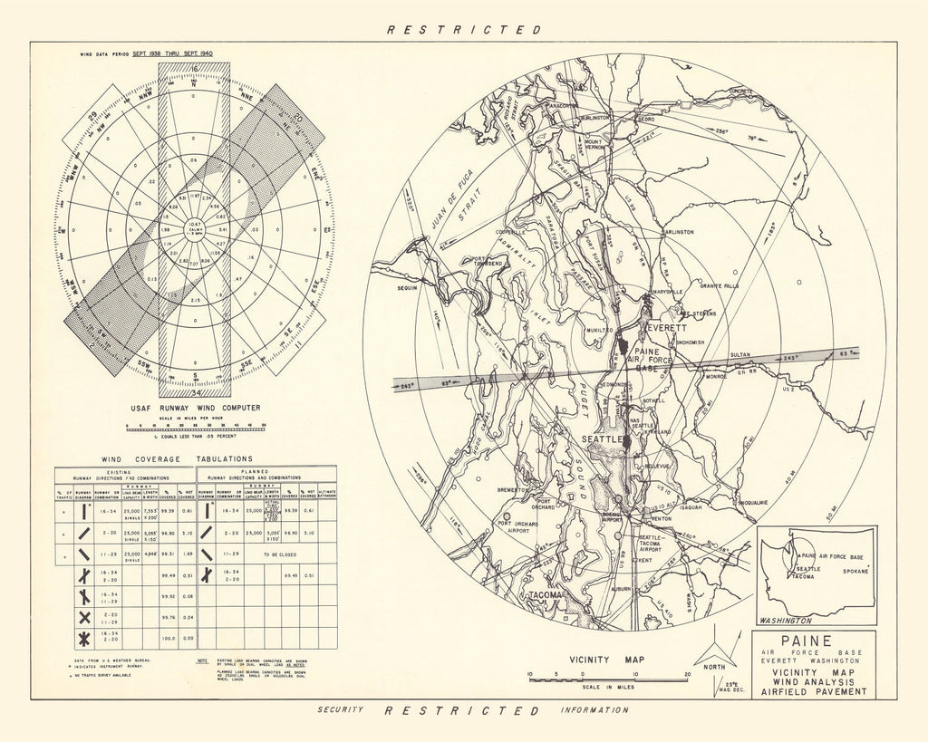 Vintage Map of the Paine Air Fore Base Vicinity, 1952