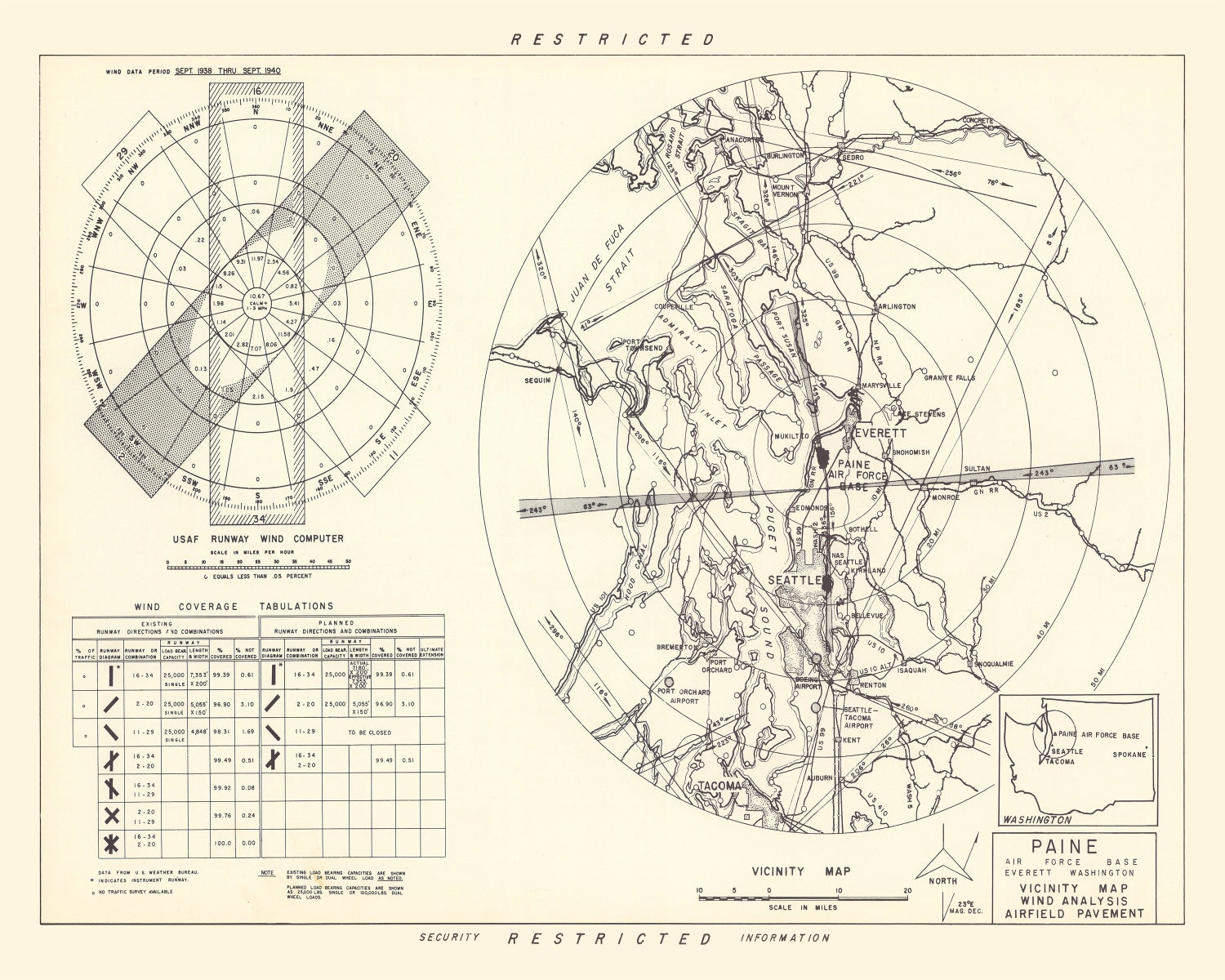 Vintage Map of the Paine Air Fore Base Vicinity, 1952