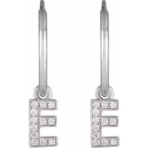 14K White Gold .04 CTW Natural Diamond Single Initial E Hoop Earring – image 2