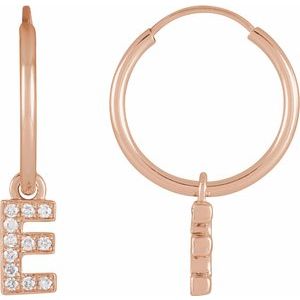 14K Rose Gold .04 CTW Natural Diamond Single Initial E Hoop Earring