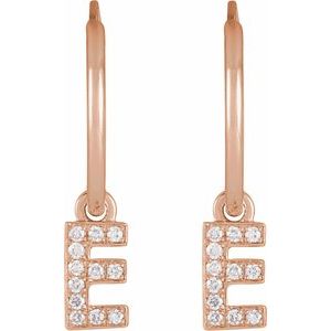 14K Rose Gold .04 CTW Natural Diamond Single Initial E Hoop Earring
