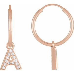 14K Rose Gold .05 CTW Natural Diamond Single Initial A Hoop Earring