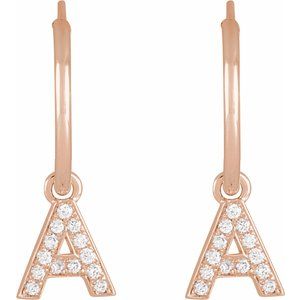 14K Rose Gold .05 CTW Natural Diamond Single Initial A Hoop Earring