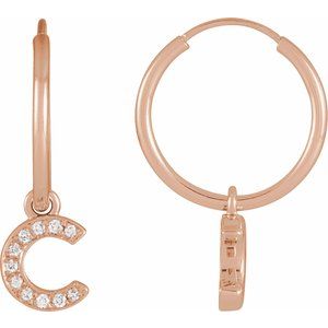 14K Rose Gold .04 CTW Natural Diamond Single Initial C Hoop Earring