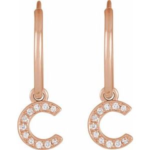 14K Rose Gold .04 CTW Natural Diamond Single Initial C Hoop Earring – image 2
