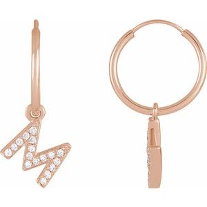 14K Rose Gold .06 CTW Natural Diamond Single Initial M Hoop Earring
