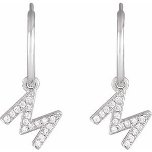 14K White Gold .06 CTW Natural Diamond Single Initial M Hoop Earring – image 2