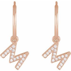 14K Rose Gold .06 CTW Natural Diamond Single Initial M Hoop Earring – image 2