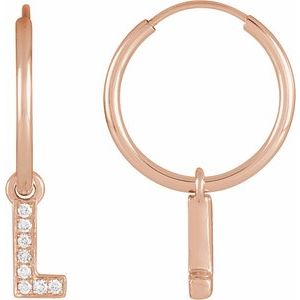 14K Rose Gold .03 CTW Natural Diamond Single Initial L Hoop Earring