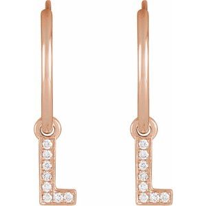 14K Rose Gold .03 CTW Natural Diamond Single Initial L Hoop Earring – image 2