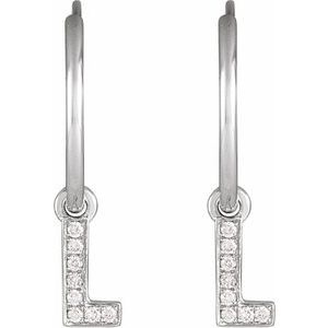 14K White Gold .03 CTW Natural Diamond Single Initial L Hoop Earring