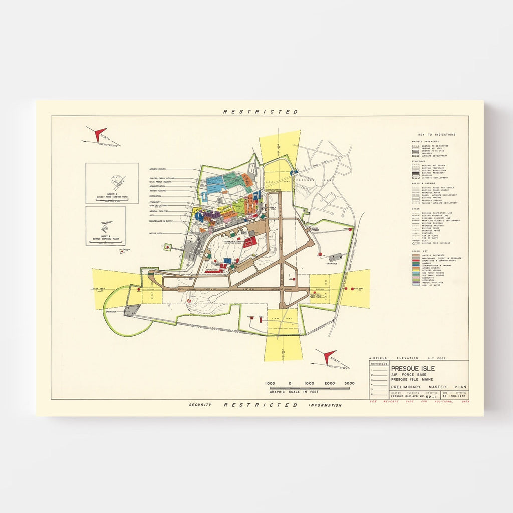 Vintage Map of Presque Isle Air Fore Base, 1952