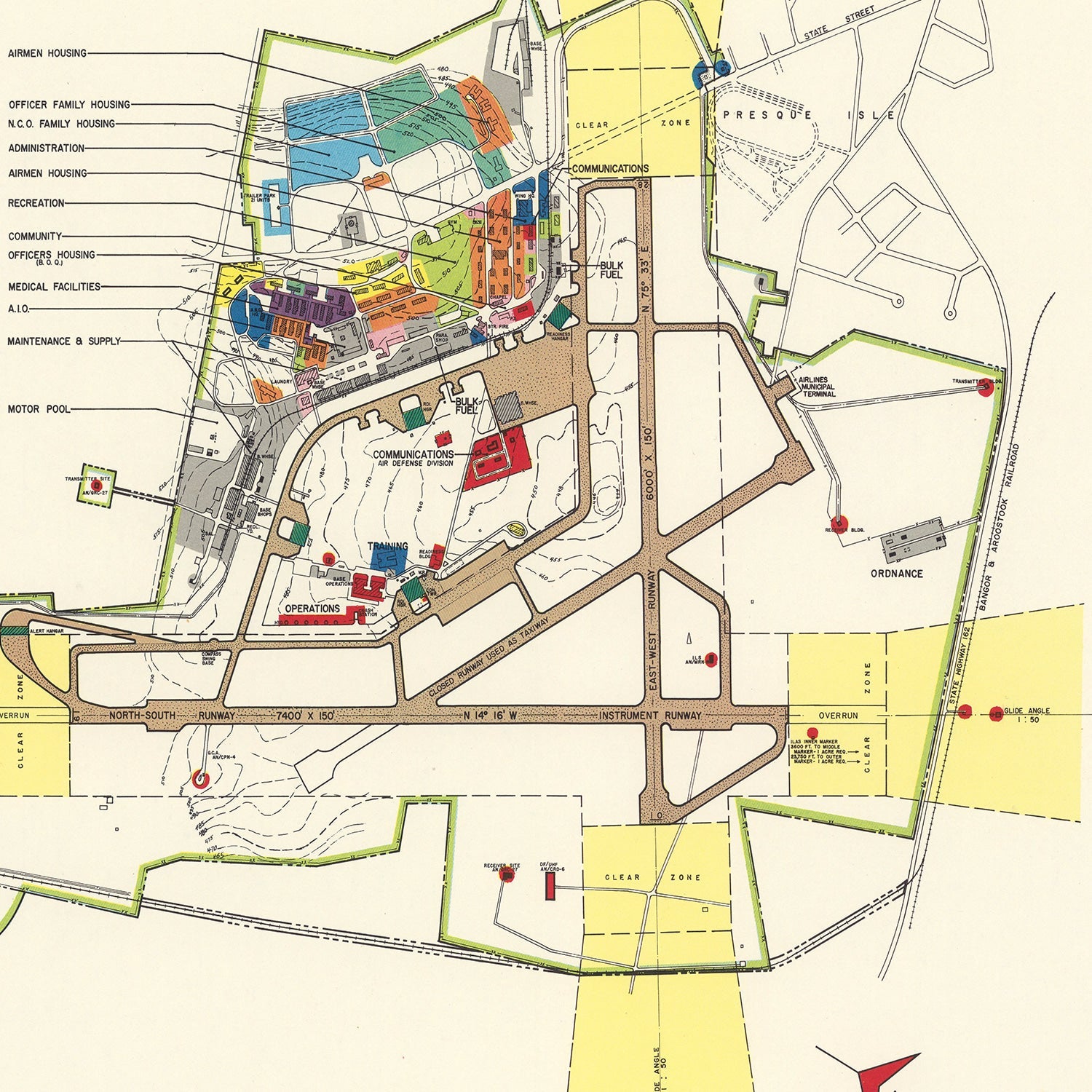 Vintage Map of Presque Isle Air Fore Base, 1952