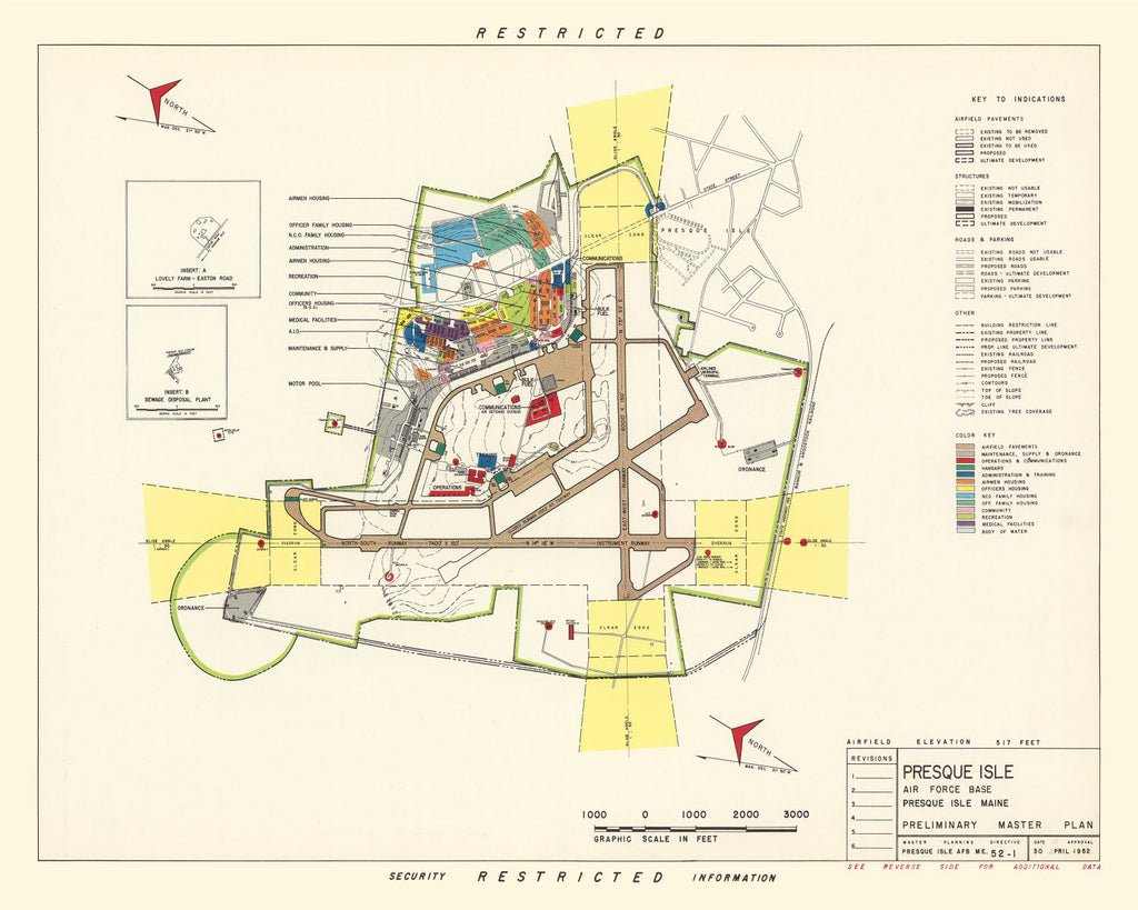 Vintage Map of Presque Isle Air Fore Base, 1952