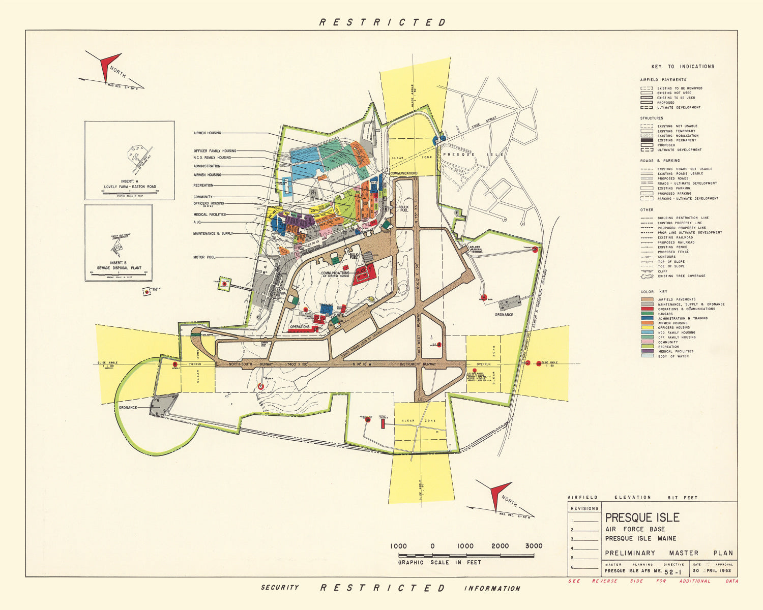 Vintage Map of Presque Isle Air Fore Base, 1952