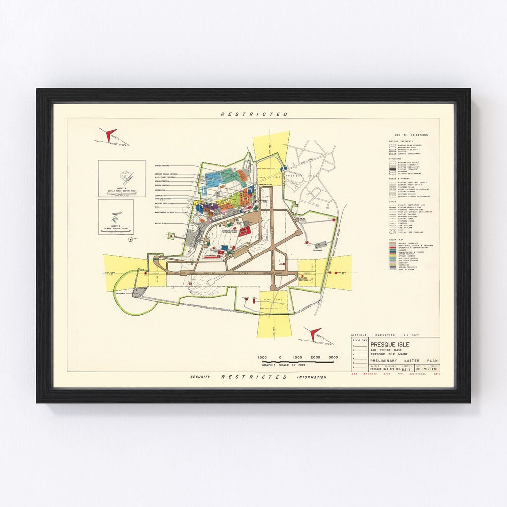 Vintage Map of Presque Isle Air Fore Base, 1952
