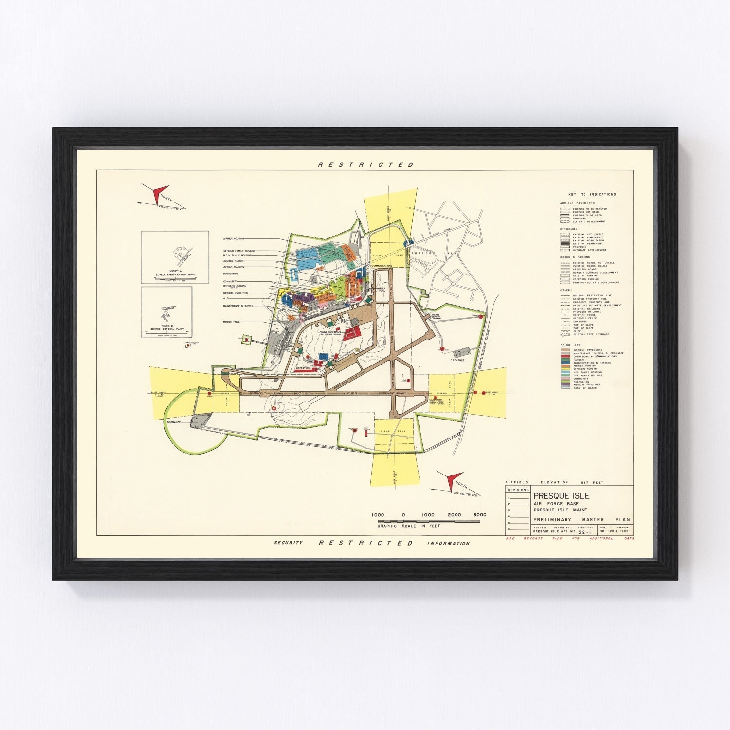 Vintage Map of Presque Isle Air Fore Base, 1952