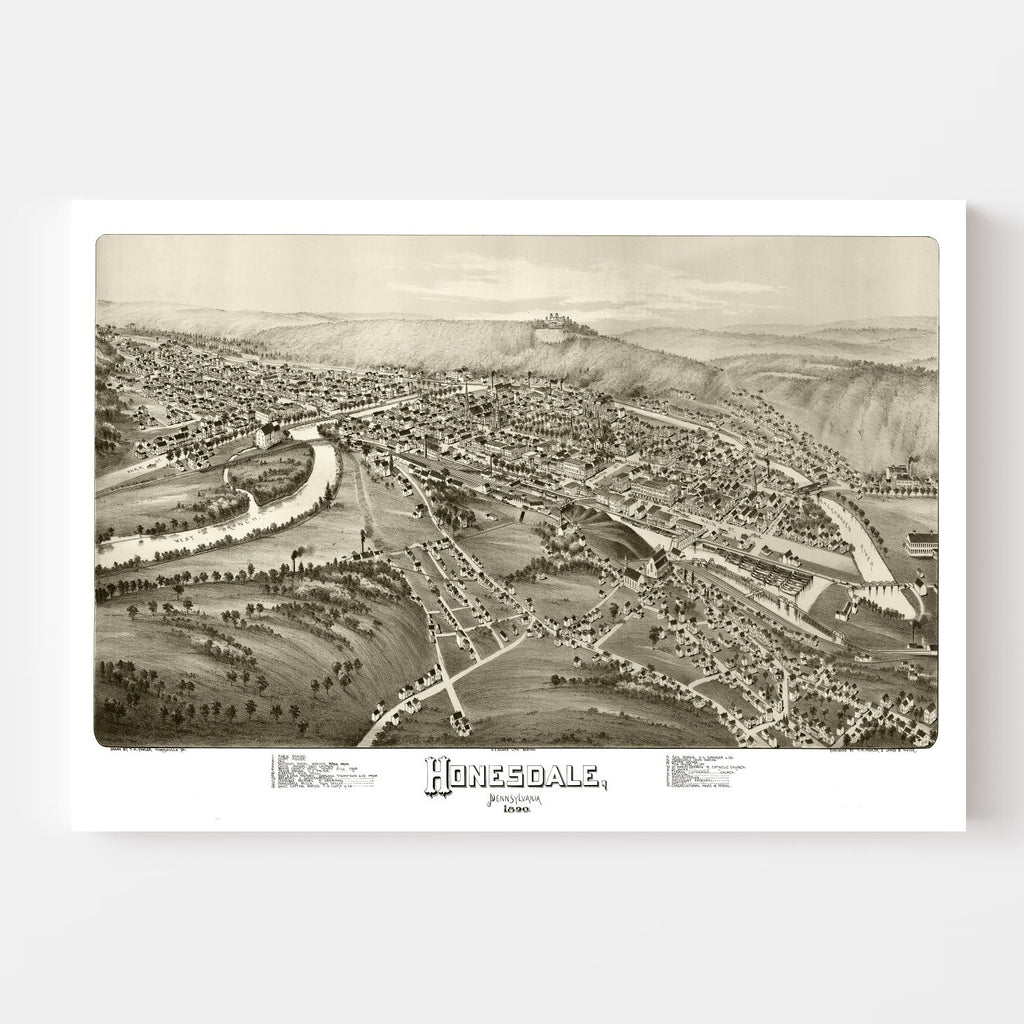 Vintage Map of Honesdale, Pennsylvania 1890