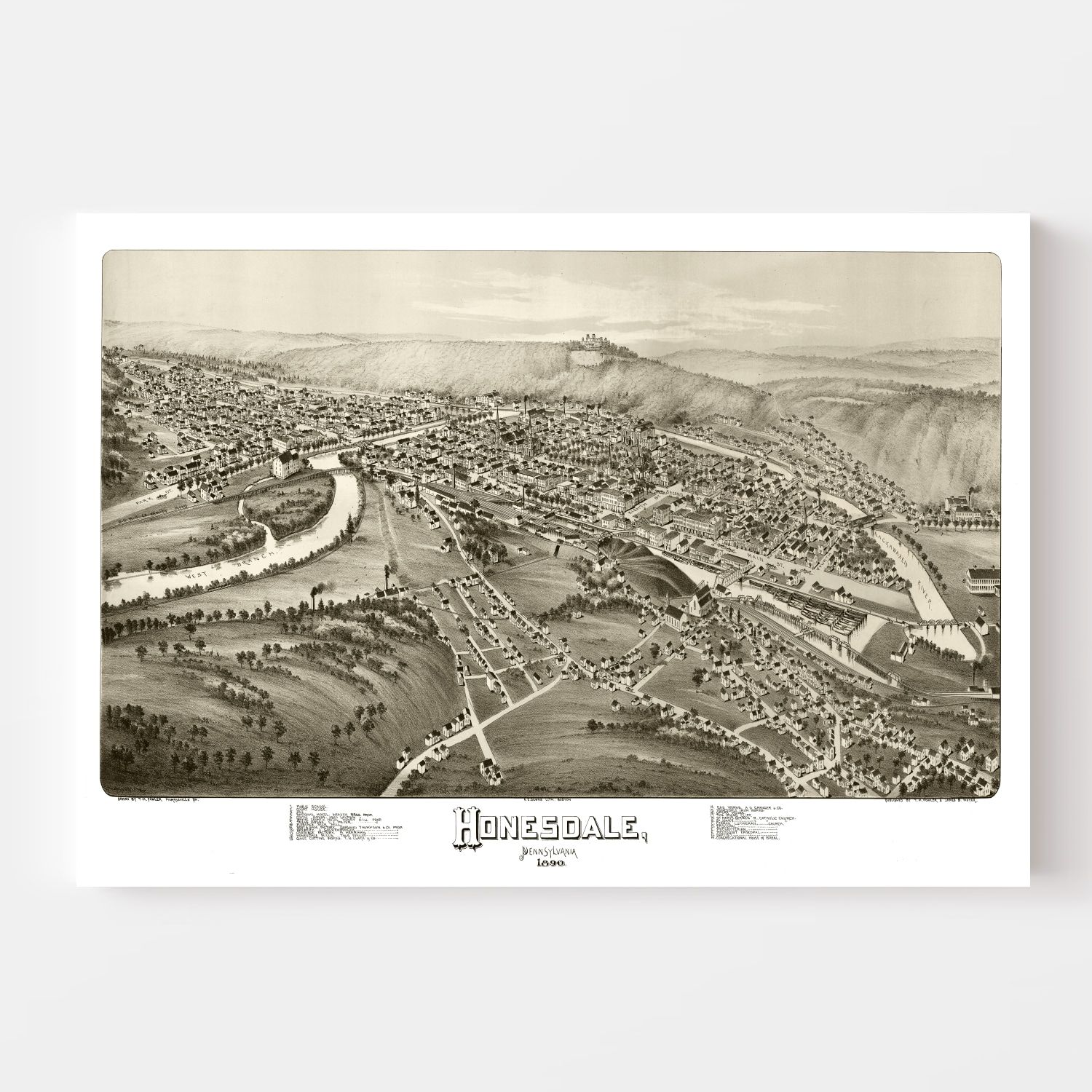 Vintage Map of Honesdale, Pennsylvania 1890